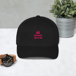 Front view of Nazia S motivational hat with inspirational quote embroidery on structured panel and breathable mesh.