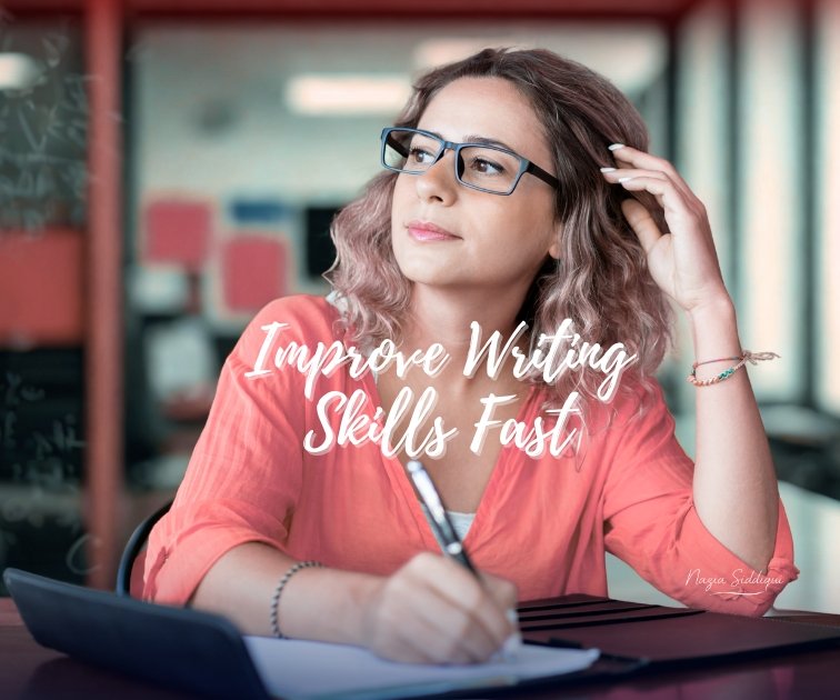 7 Proven Ways: How to Improve Writing Skills Fast Creative desk setup showing how to improve writing skills daily. Start your journey to better writing with Nazia Siddiqui today!