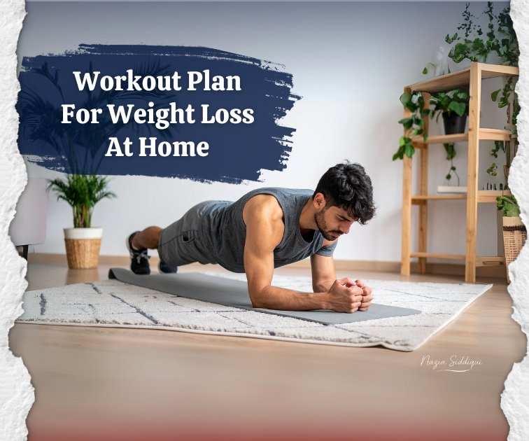 Workout Plan For Weight Loss At Home: 7 Proven Steps Man doing a home workout for weight loss in a bright living room, inspiring fitness